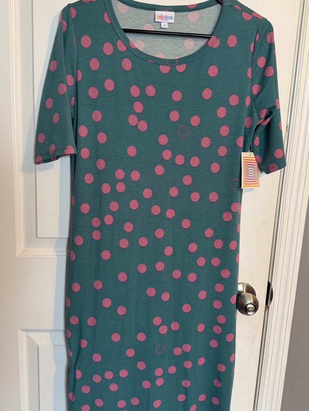 LuLaRoe Julia - Pink Polka Dot Print